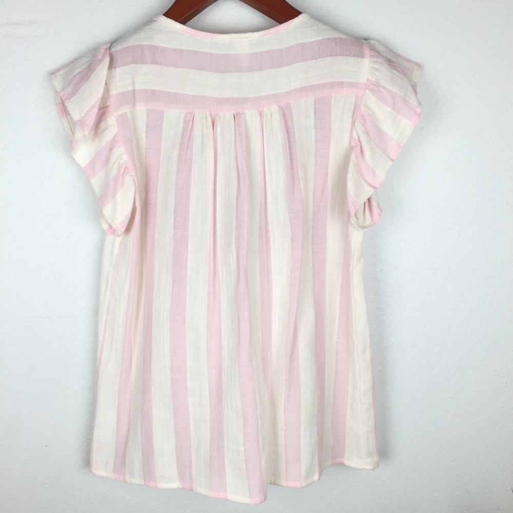 Embroidered Striped Ruffle Sleeve Cotton Blouse Spring Color - Picture 6 of 6
